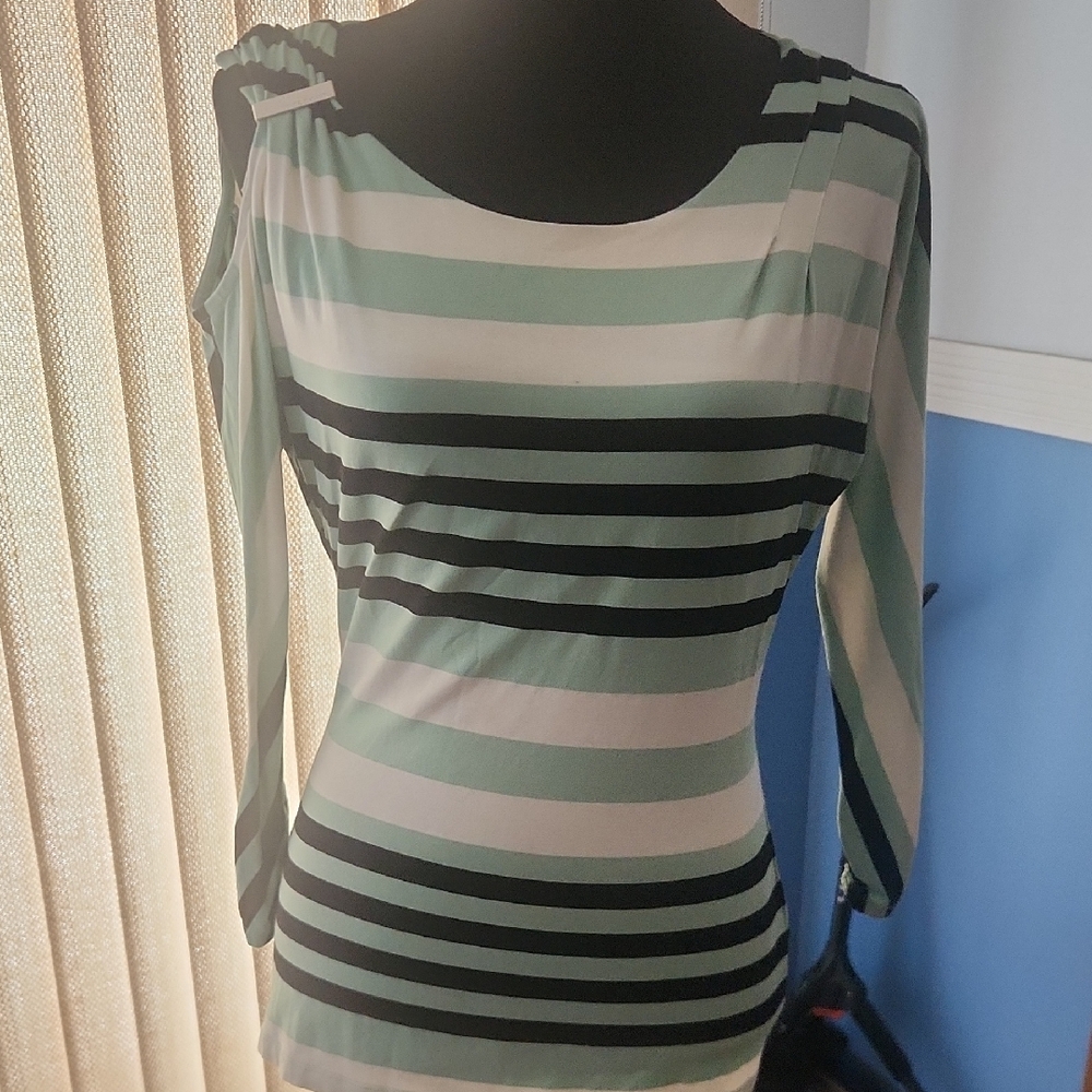 Vince Camuto Green and Black Striped Blouse